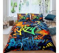 Homemissing Hippie Graffiti Style Housse de Couette 220x240cm Adolescent Hip Hop décoration Enfants Parure de Lit Garçon Fille Graffiti Motif Literie Set Street Culture Série 3 pièces