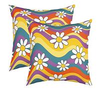 Homemissing Hippie Rainbow Fleurss Réversible Lot De 2 Taie d'oreiller 40x40cm Cases Groovy Fleurs Housse de Coussin pour Retro Fleurs Boho Place Taie Oreiller Psychedelic Fleurs Housse Coussin