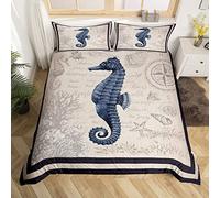 Homemissing Hippocampe Housse de Couette Ocean Creature Themed Parure de Lit 140x200cm Sea sous-Marin World Sets de Housse de Couette BedDécor de Chambre Marine Life Sealife with 1 Pillow Case