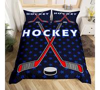 Homemissing Hockey sur Glace Parure de Lit 140x200cm Bleu Stars Hockey Sets de Housse de Couette Ice Sports Jeux Housse de Couette Respirant Puck Hockey Hiver Sports Parure Housse de Couette