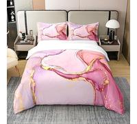 Homemissing Impression en marbre 100% Coton Housse de Couette 200x200cm Filles Rose marbre Impression Literie Set Doux et Respirant Parure de Lit Ensemble de lit Chic Chambre à Coucher Décoration