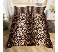 Homemissing Imprimé Léopard Noir Marron Housse de Couette Imprimé Guépard Parure de Lit 220x240cm Afrique Animaux Faune Ensembles de Housse de Couette Décor de Chambre Luxe Safari Léger