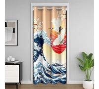 Homemissing Japanese Wave Rideau de Porte 106x203cm Salon Chambre Privacy 1 Panneau, Fleurs de cerisiers Blackout Rideau Soleil Rouge Hokusai Motif Décor Rideaux Interieur d'intérieur