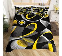 Homemissing Jaune Gris et Noir Retro Cercle Géométrie Parure de Lit 140x200cm Résumé Cercle Housse de Couette Géométrie Swirl Parure Housse de Couette Moderne avec 1 taie d'oreiller