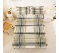 Homemissing Jaune Gris Gingham Drap Housse 90x200cm Adultes Enfants Garçons | Vintage À Carreaux Ensemble de draps RéTro Drap-housse pour matelas jusqu'à 30 cm Tartan Grille Doux drap 2 pièces Polyester