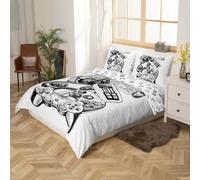 Homemissing Jeu Vidéo Parure de Lit 140x200cm pour Filles Garçons Enfants Gamer Housse de Couette Vintage Une Manette Sets de Housse de Couette Game Keyboard Design Noir Chambre à Coucher 2 pièces