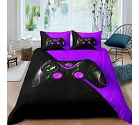 Homemissing Jeux Housse de Couette Joueur Jeu Vidéo Parure de Lit 200x200cm pour Enfants Garçons Console Gamepad Sets de Housse de Couette Jeu Manette Chambre à Coucher 3 pièces Noir Violet