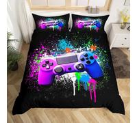 Homemissing Jeux Parure de Lit 200x200cm Enfants Garçons Jeux Literie Teen Game Controller Tie Dye Housse de Couette Gamer Ensemble de Literie Décoratif Gaming Sets de Housse de Couette Bleu Violet