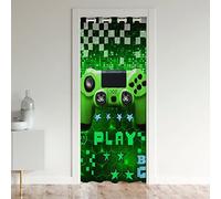 Homemissing Jeux Rideau De Porte 86 x 203 Cm Jeux Poignée De Jeu Rideaux Chambre Géométrie Modern Console Controller Vert Noir Rideau Occultant Rideaux