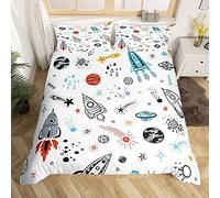 Homemissing Kids Cute Rocket Print Parure de Lit 200x200cm pour Enfants Cartoon Planet Space Ship Sets de Housse de Couette Decor Aventure dans l'espace Housse de Couette Universe Planets