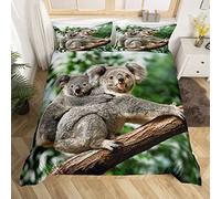 Homemissing Koala Parure de Lit 240x260cm Koala Famille Imprimer Parure Housse de Couette Animal Sauvage Chambre Décorative Housse de Couette Nature 3Pcs