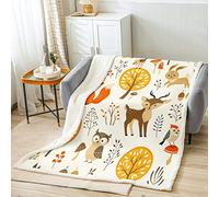 Homemissing Laine Couverture pour Animaux cerf Peluche Couverture 130x150cm imprimé Renard Couverture pour Enfants Mignons Forêt Animaux SherpaCouverture Hibou Lapin pour Lit Canapé décoration