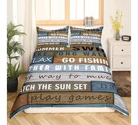 Homemissing Lake House Theme Housse de Couette Camping House Parure de Lit 140x200cm pour Enfants Camper Parure Housse de Couette Wooden Stripes Texture avec 1 Taie d'oreiller