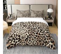 Homemissing Léopard Housse de Couette 100% Coton Cheetah Parure de lit 220x240cm Enfants Adolescents Kawaii Animaux Imprimer Mignon léopard Literie Set Brun Safari Ensemble Edition literie 3 pièces