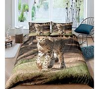 Homemissing Léopard Parure Housse de Couette Safari guépard Impression Parure de Lit 220x240cm pour Garçons Style Faune Housse de Couette Décor de Chambre Wild Animal Theme 3 pièces