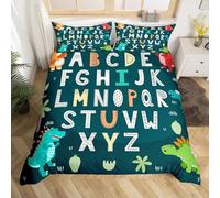Homemissing Lettres Enfants ABC Apprentissage Parure de Lit, Dinosaures de Dessins animés Ensemble de literie Enfants éducation pépinière Art Housse de Couette 200x200cm garçons Filles Dinosaures