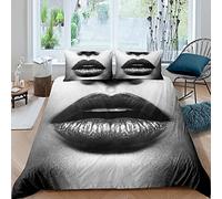 Homemissing Lèvres Sexy Parure de Lit 220x240cm Ensembles de Lèvres Rouges Féminines de Housse de Couette Kiss Rouge à Lèvres Décoratif Imprimé Motif Bouche Sensuelle Décor 3Pcs