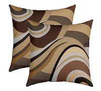 Homemissing Lot De 2 Géométrique Décor Taie d'oreiller 60x60cm Soft Lignes Rayées Brun Gris Place Housse Coussin pour Canapé Chambre Le Salon Taie Oreiller Modern Art Housse de Coussin