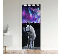 Homemissing Loup Rideau de Porte 86x203cm Wolves Howling Animaux Wolves Rideaux de Chambre Montagne Loup Rideau Occultant Galaxie Violette Noir Blanc Rideaux Exterieur d'entrée
