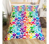 Homemissing Love Heart Parure Housse de Couette Couple Coloré Love Heart Pattern Parure de Lit 140x200cm Arc en Ciel Heart Housse de Couette for Enfants Microfiber Décor de Chambre
