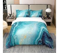 Homemissing Marbre Bleu Or Marbre Texture Parure De Lit 100% Coton Art Abstrait 100% Coton Housse De Couette 220x240cm Femmes Luxe Océan Tourbillon Ondulé Literie Coloré Ensemble Literie