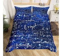 Homemissing Math Equation Housse de Couette Math Géométrie Science Parure de Lit 140x200cm Bleu Galaxie Parure Housse de Couette Chambre à Coucher Decor Ciel étoilé avec 1 taie d'oreiller