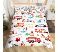 Homemissing Modèle de Camion de Police d'adolescent Housse de Couette 200x200cm Garçon Camion de Pompiers Ensemble de Literie Moto et Avion Parure de Lit Enfants Transport Voiture Impression Literie