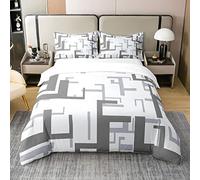 Homemissing Moderne Géométrique 100% Coton Housse de Couette 240x260cm Gris Rayures Géométriques Lignes Literie Set Garçons Art Abstrait Parure de Lit Respirant Luxe Ensemble de lit
