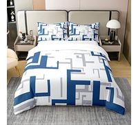 Homemissing Moderne Géométrique Coton Housse de Couette 220x240cm Enfants Bleu Géométrique Rayures Lignes Garçons Filles Femmes Hommes Abstrait Art Literie Set Respirant Luxe Ensemble de Literie