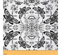 Homemissing Moth Mort Tissus au Metre pour chaises Crâne Décor pour les projets de bricolage à la maison, Tissus Couture Décor Gothic Goth Crâne Halloween Boho Moth Floral Noir Blanc Tissus 92x150cm