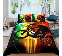 Homemissing Moto Cross Parure de Lit 140x200cm Sports Extrêmes Sets de Housse de Couette pour Enfants Ados VTT Rider Housse de Couette Respirant Coloré Vélo Chambre Décor