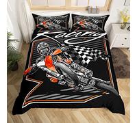 Homemissing Moto Cross Parure de Lit 220x240cm Extreme Sports Housse de Couette Motocross Rider Sets de Housse de Couette Moto Sets de Housse de Couette Microfibre Parure Housse de Couette