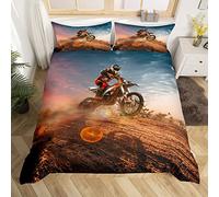 Homemissing Moto Cross Parure de Lit 220x240cm Extrême Sports Housse de CouettMangerive Cool Courses Motocross Rider Sets de Housse de Couette Moto 3 pièces Parure Housse de Couette