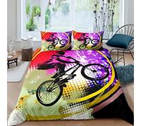 Homemissing Moto Cross Parure de Lit 220x240cm Sports Extrêmes Sets de Housse de Couette pour Enfants Ados VTT Rider Housse de Couette Respirant Bicycle Décor de Chambre