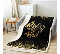 Homemissing Mr Et Mrs Couverture 228x228cm Enfants Noir Et Golden Clignotant Peluche Couverture Romantique Sherpa Couverture Cadeauxs pour Couple Couverture（Pas de Flash）