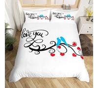 Homemissing Mr Mrs Parure Housse de Couette Funny Quote Love You pour Couple Lover Parure de Lit 220x240cm Romantique Mariage Thème Housse de Couette Saint Valentin Bonheur Love Birds Room Decor