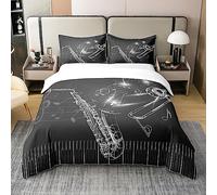 Homemissing Musique Parure de lit Coton Ensemble d'instruments de Chambre à Coucher 100% Coton Housse de Couette 220x240cm Enfants Rock Musique Literie Popstar Party Noir Literie Ensemble