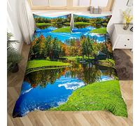 Homemissing Nature Style Housse de Couette Arbre Rivière Herbe Parure de Lit 200x200cm Amoureux de Paysages Naturels Ensembles de Housse de Couette pour Enfants Chambre Décor avec 2 Taie d'oreiller