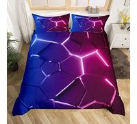 Homemissing Nid d'abeille Ensembles de Housse de Couette Bleu Rouge Motif Hexagonal Parure de Lit 220x240cm Ruche Géométrique Parure de Lit Décor de Chambre Réticulé Décor Simpliste 3 pièces