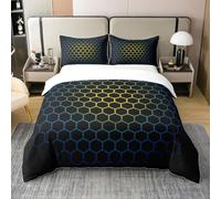 Homemissing Noir et Jaune Vert Bleu Housse de Couette Hexagonale Housse de Couette 200x200cm 100% Coton Enfants Nid d'abeille Décor Ensembles de Housse de Couette Ruche Simpliste Géométrique Chambre