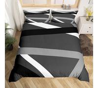 Homemissing Noir Gris Blanc Stripes Parure de Lit 220x240cm Modern Résumé Géométrique Sets de Housse de Couette pour Géométrie Lines Housse de Couette Respirabilité Décor Parure Housse de Couette