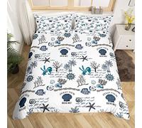 Homemissing Océan Parure de Lit 140x200cm Beach Coastal Housse de Couette Starfish Shell Seaweed Marine Life Sets de Housse de Couette Sea CrMangerure Underwater World Parure Housse de Couette