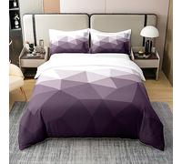 Homemissing Ombre Violet et Blanc Rayures Housse de Couette 100% Coton 220x240cm Géométrie Parure de lit Géométrie décorative Literie Set Modern Stripe Art Ensemble de Literie Chambre Abstraite