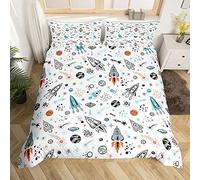 Homemissing Outer Space Parure de Lit 200x200cm Space Rocket Sets de Housse de Couette Toddler Galaxy Universe Planets Planet Space Ship Room Decor 3Pcs avec 2 Taie d'oreiller