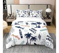 Homemissing Palmier Parure de lit Planche de Surf Coton Housse de Couette 200x200cm Enfants Surf Sport Literie Set garçon Doux Coton Hawaiian Tropical Combo literie Requin Starfish Decor