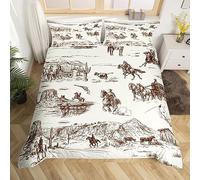 Homemissing Parure de lit 3 pièces avec housse de couette respirante style esquisse vintage et cowboy au galop pour garçons et filles - Pour très grand lit