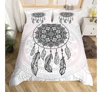 Homemissing Parure De Lit Attrape-Rêves Filles Mandala Housse De Couette Filles Femmes Plumes Housse Couette Bohème Fleurs Literie 200 X 200 Motif Géométrique Exotique Blanc Gris Rose