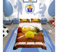 Homemissing Parure de lit avec housse de couette sur le thème du sport - motif raquette de tennis 3D - pour garçons, filles, femmes, hommes - couvre-lit décoratif à motif de balle de tennis 3D - pour