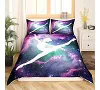 Homemissing Parure de Lit Galaxy 200x200cm Fille Danse Imprimée sur Le Thème De l'espace Parure Housse de Couette for Kids Starry Sky Housse de Couette Respirant Room Decor