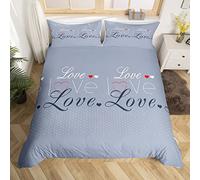 Homemissing Parure De Lit Grise Couple Amour Housse De Couette Moderne Simple Housse Couette 220 X 240 Cm pour Amoureux Belle avec 2 Taie d'oreiller 65 X 65 Cm,Lettres Coeur Imprimé